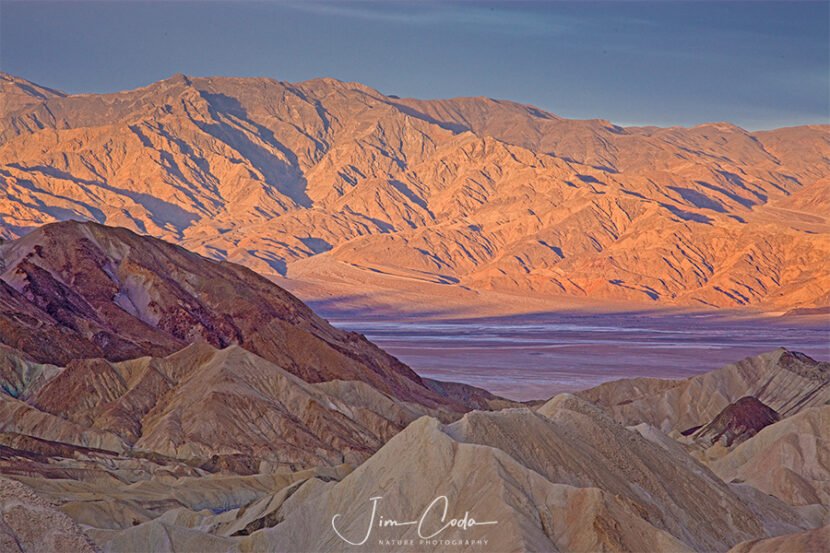 This is a photo taken at Zabriskie Point looking west at sunrise.