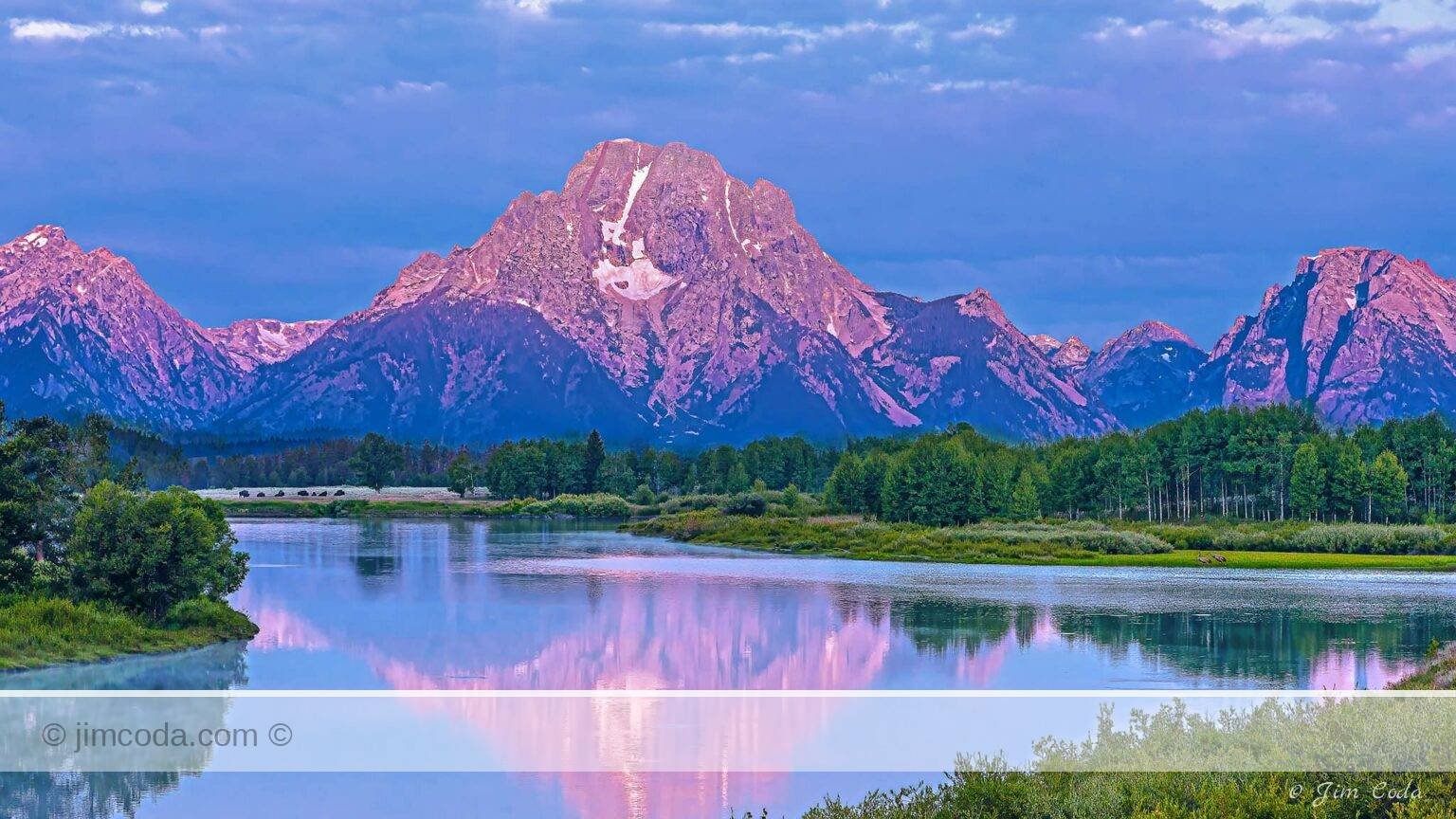 This is a view of Oxbow Bend with Mount Moran and the Teton Range in the background at Grand Teton National Park.