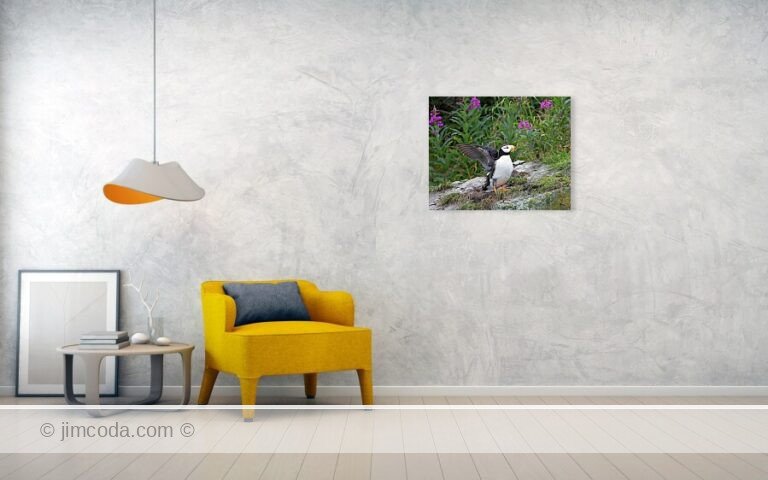 Fine art photo print example in living room