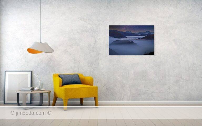 Fine art photo print example in living room