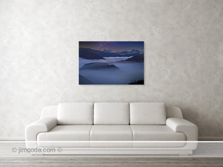 Fine art photo print example in living room