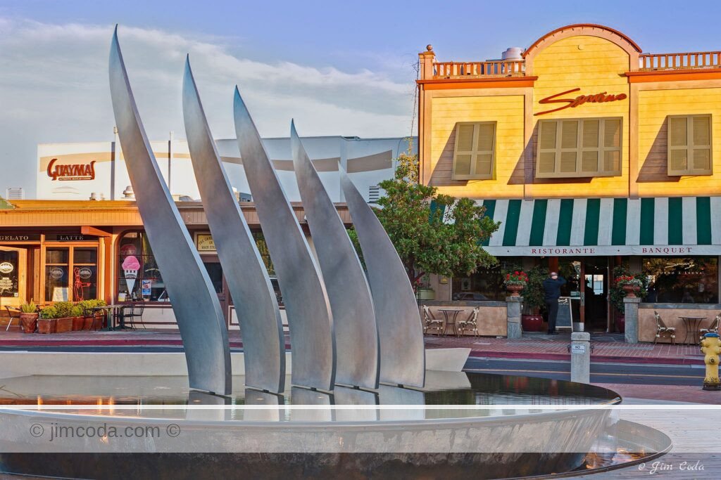 "Coming About" Fountain and Sculpture, Tiburon, California. A Tiburon sculpture with a nautical theme.