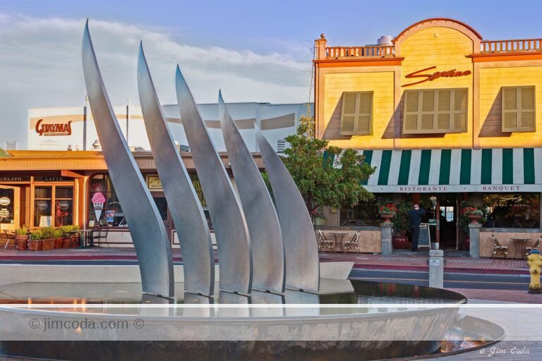 "Coming About" Fountain and Sculpture, Tiburon, California. A Tiburon sculpture with a nautical theme.