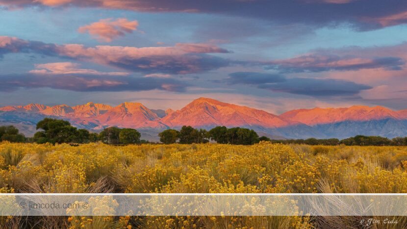 A beautiful sunrise over the Sierra Nevada mountains north of Bishop, California, USA.