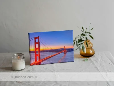 View of the Golden Gate Bridge at sunrise canvas print example.